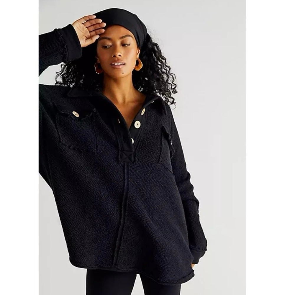 Free People Black Rowan Oversized Henley